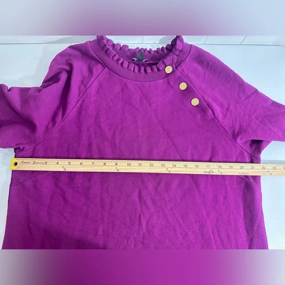 Talbots Sz XL Ruffle Neck Midi Sweater Dress W/ Shoulder Buttons Long Sleeve - Picture 10 of 11